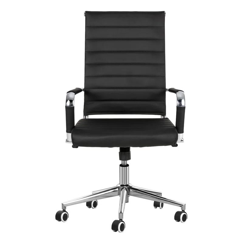 Amaiia Mid-Back Ribbed Leather Upholstered Adjustable Swivel Rolling Ergonomic Office Desk Chair - Image 3