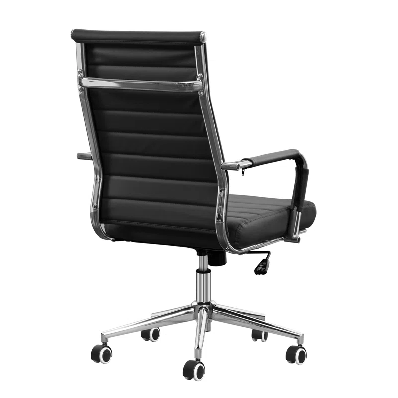 Amaiia Mid-Back Ribbed Leather Upholstered Adjustable Swivel Rolling Ergonomic Office Desk Chair - Image 2