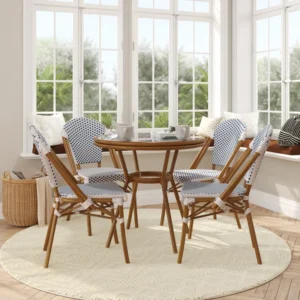 Rylan Indoor/Outdoor Commercial Bistro Set with Table and Four Chairs