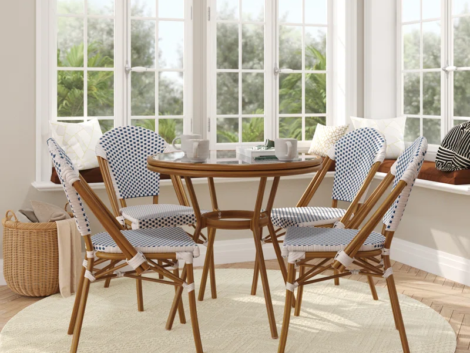 Rylan+Indoor_Outdoor+Commercial+Bistro+Set+with+Table+and+Four+Chairs-247593848