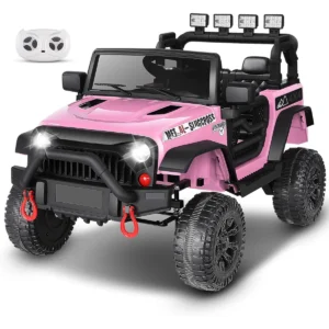 Alex 24V Electric Ride on Jeeps for Kids, Ride On Car Truck with Remote Control, Battery Power Car Wheels for Kids w/LED Lights, Bluetooth, Music, 3 Speeds, 24 Volt Ride on Toys for Boys and Girls